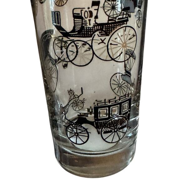 VTG Black Gold Buggy Cars Horseless Carriage Carriage Barware Tumblers (2) AACA - Picture 7 of 9